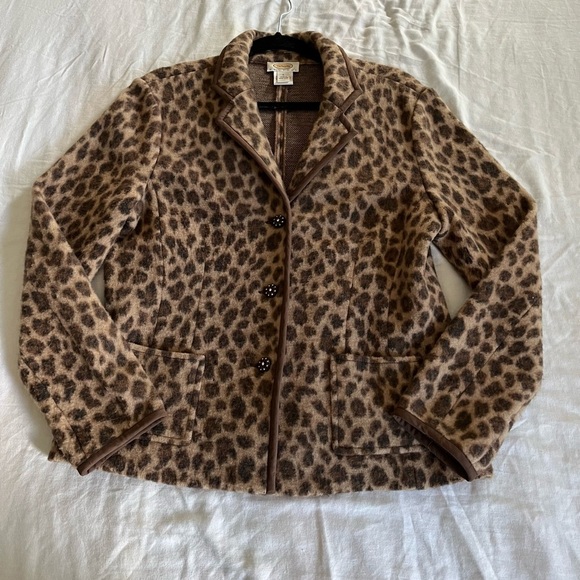 Talbots Leopard Print Merino Wool Long Sleeve Bling Button Blazer/Jacket Sz PL - Picture 5 of 13